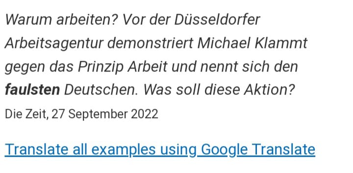 Der FAULSTE Deutsche beispielhaft im englischen Wörterbuch :